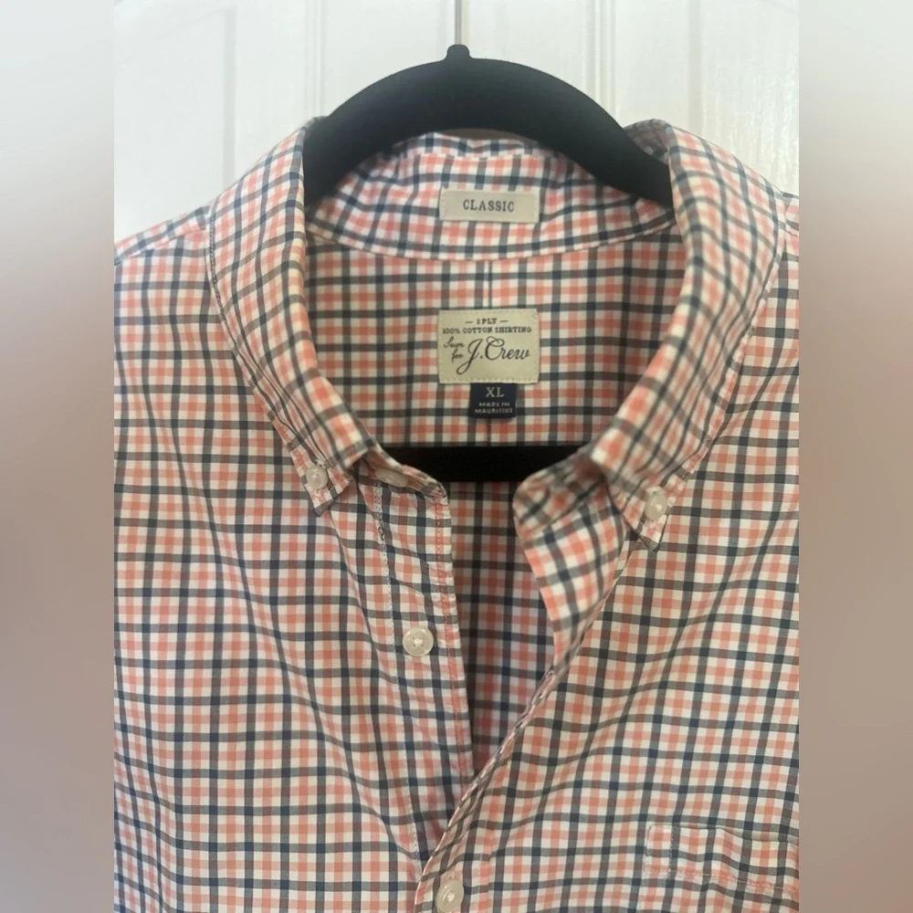 Men’s J. Crew 100% Cotton Button Classic Orange White Business Casual Shirt. XL.